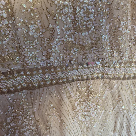 Elegant Gold Sequin Prom Dress - Picture 2 of 5